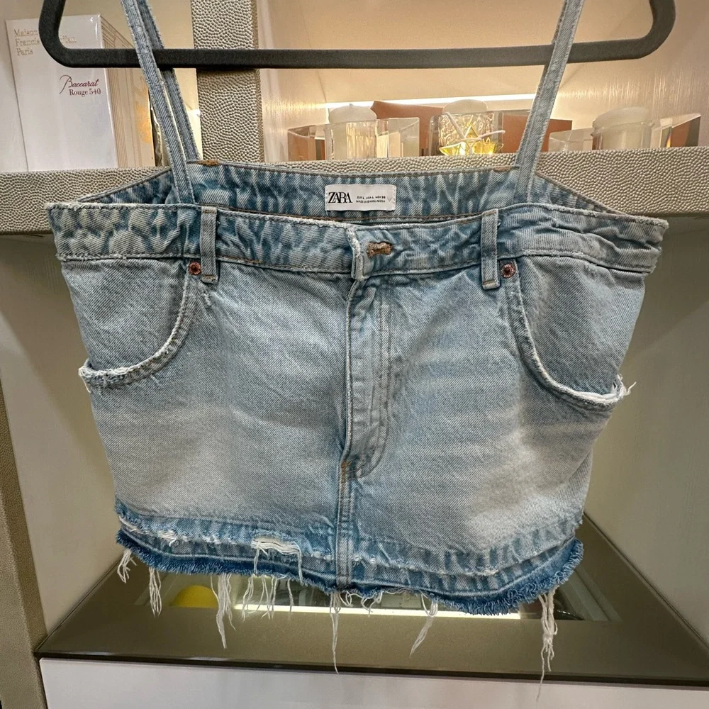 Zara Denim Blue Bustier Top Size Large - Picture 4 of 5